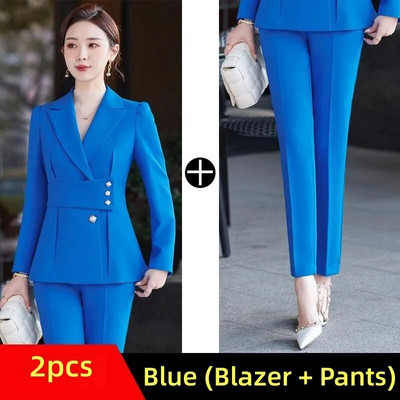 Elegantni ženski kompleti hlača Zeleno plava marelica Ženski blejzer jakna i hlače Uredska ženska poslovna radna odjeća Formalni set od 2 komada