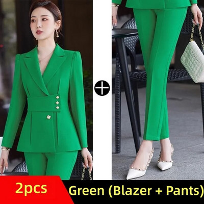 Elegantni ženski kompleti hlača Zeleno plava marelica Ženski blejzer jakna i hlače Uredska ženska poslovna radna odjeća Formalni set od 2 komada