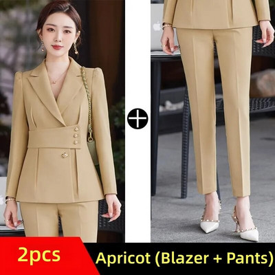 Elegantni ženski kompleti hlača Zeleno plava marelica Ženski blejzer jakna i hlače Uredska ženska poslovna radna odjeća Formalni set od 2 komada