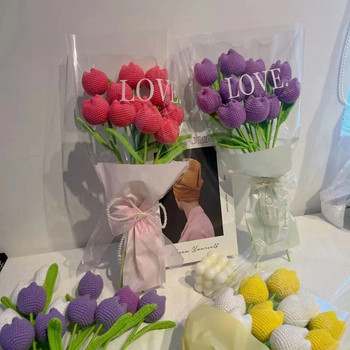 1 τεμ Πλεκτό μπουκέτο λουλούδι ψεύτικη μαργαρίτα ηλίανθος τουλίπες Τεχνητό λουλούδι Διακόσμηση γάμου Χειροποίητο πλεκτό λουλούδι διακόσμηση σπιτιού