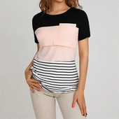 Ženska majica za trudnice Odjeća Ljeto 2023. Majice s prugama kratkih rukava Majice za dojenje Odjeća za trudnice, velika veličina