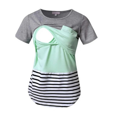 Ženska majica za trudnice Odjeća Ljeto 2023. Majice s prugama kratkih rukava Majice za dojenje Odjeća za trudnice, velika veličina