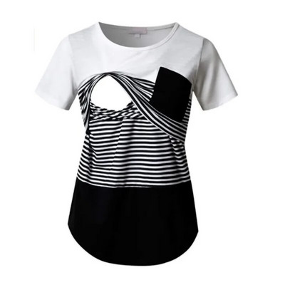 Ženska majica za trudnice Odjeća Ljeto 2023. Majice s prugama kratkih rukava Majice za dojenje Odjeća za trudnice, velika veličina