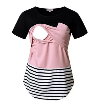 Ženska majica za trudnice Odjeća Ljeto 2023. Majice s prugama kratkih rukava Majice za dojenje Odjeća za trudnice, velika veličina