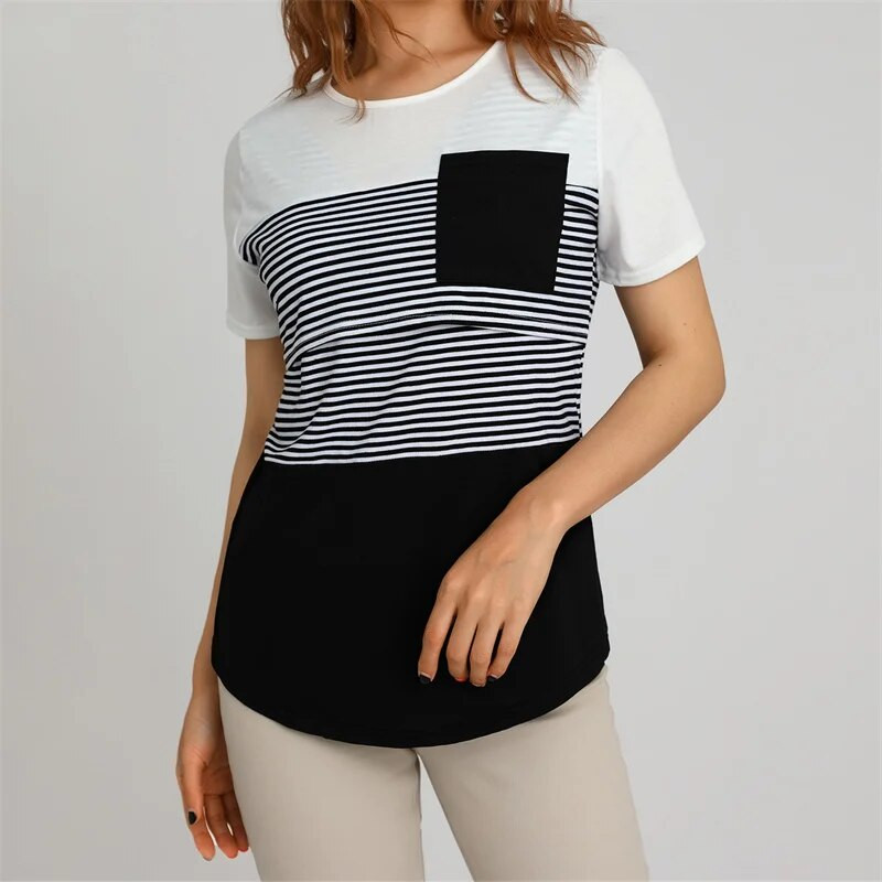 Ženska majica za trudnice Odjeća Ljeto 2023. Majice s prugama kratkih rukava Majice za dojenje Odjeća za trudnice, velika veličina