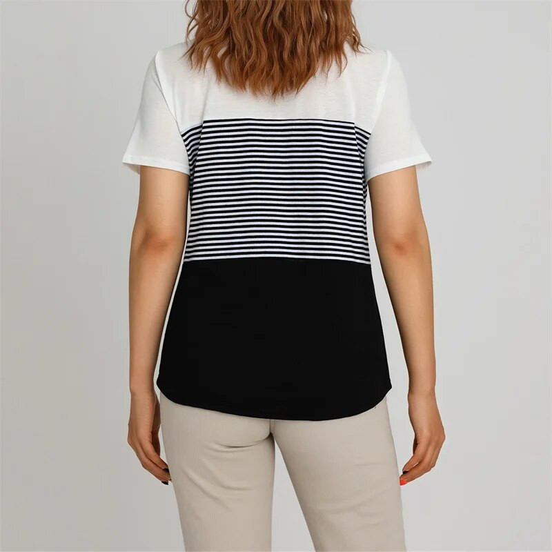 Ženska majica za trudnice Odjeća Ljeto 2023. Majice s prugama kratkih rukava Majice za dojenje Odjeća za trudnice, velika veličina