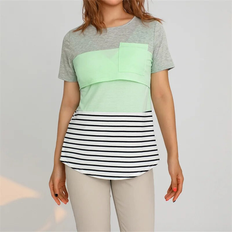 Ženska majica za trudnice Odjeća Ljeto 2023. Majice s prugama kratkih rukava Majice za dojenje Odjeća za trudnice, velika veličina