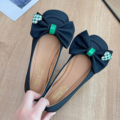 Ravne cipele s mekim dnom Ženske proljeće jesen Kožne mokasine S mašnom Natikače Niske balerinke Ženske balerinke