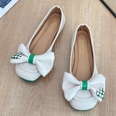 Ravne cipele s mekim dnom Ženske proljeće jesen Kožne mokasine S mašnom Natikače Niske balerinke Ženske balerinke