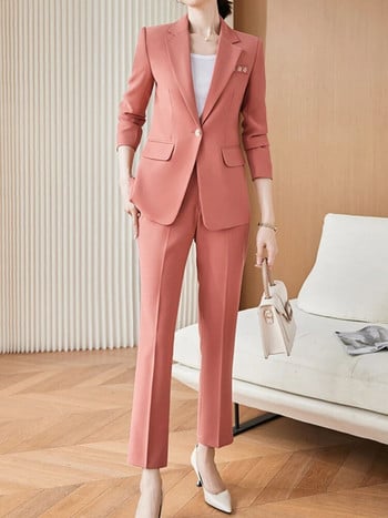 Vintage Γυναικείο Blazer Παντελόνι Επίσημο Μόδα Σακάκια Μολύβι Pantalon 2 τεμαχίων Γυναικείο κομψό επαγγελματικό κοστούμι παντελόνι γραφείου