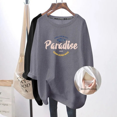 Haljina za dojenje, Majica s dugim rukavima za trudnice, široka, srednje dužine, dnevna ležerna haljina za trudnice, Odjeća za dojenje