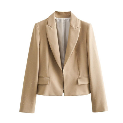 TRAF Ženske hlače do gležnja sa kamenčićima + odrezani uski sako Ženska modna odijela srednjeg kroja, kompleti hlača s bočnim otvorima i porubom od 2 komada