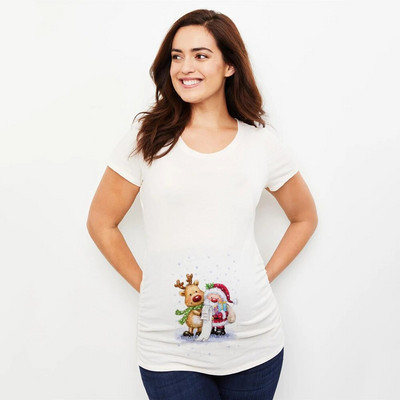 Linksmų Kalėdų animacinių filmų spausdinimas Motinystės marškinėliai Kalėdų laisvalaikio nėščioms moterims Šiaurės elnio marškinėliai, pranešantys apie nėštumą, marškinėliai