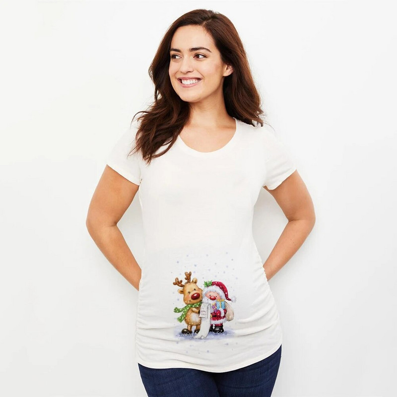 Linksmų Kalėdų animacinių filmų spausdinimas Motinystės marškinėliai Kalėdų laisvalaikio nėščioms moterims Šiaurės elnio marškinėliai, pranešantys apie nėštumą, marškinėliai