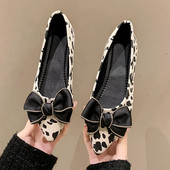 Nove ženske ravne cipele s leopard čamcem na špicaste vrhove Ravne cipele s ravnim prstima za žene Plitke cipele s mašnom Balerinke Pojedinačne cipele 1143N