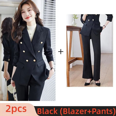 Eleganti sieviešu uzvalki rudens jauni zili, melni rozā, šauri žakete un bikses, 2 daļīgs komplekts. Šiks, formāls biroja sieviešu darba apģērba biznesa komplekti