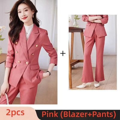 Eleganti sieviešu uzvalki rudens jauni zili, melni rozā, šauri žakete un bikses, 2 daļīgs komplekts. Šiks, formāls biroja sieviešu darba apģērba biznesa komplekti