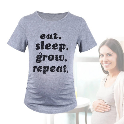 Ležerna majica za trudnice Ljeto kratkih rukava Siva majica s printom slova Trudnička odjeća Gornji dijelovi za trudnice Pulover