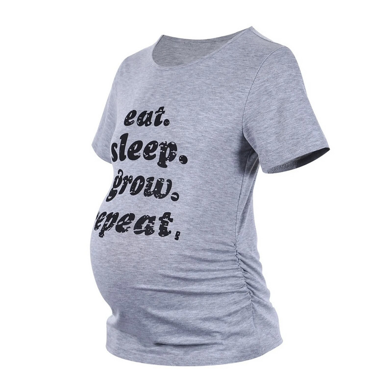 Ležerna majica za trudnice Ljeto kratkih rukava Siva majica s printom slova Trudnička odjeća Gornji dijelovi za trudnice Pulover