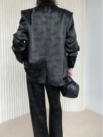 Γυναικεία Ανοιξιάτικα Floral Μαύρο Blazer Σετ Casual Vintage Απλό Χαλαρά Μπουφάν Επαγγελματικά παντελόνια 2 τεμαχίων Γυναικεία κοστούμι γραφείου