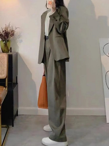 Κομψό Γυναικείο κοστούμι Γυναικείο Σακάκι Γυναικείο Μακρύ μακρυμάνικο παλτό Ψηλόμεσο ίσιο παντελόνι Νέο φθινοπωρινό κομψό επαγγελματικό σετ 2 τεμαχίων
