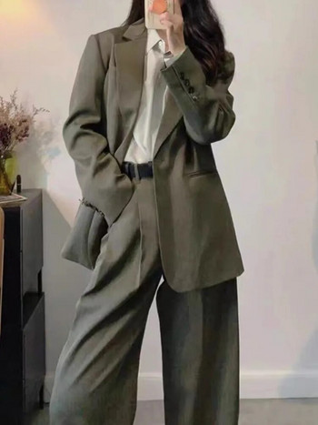 Κομψό Γυναικείο κοστούμι Γυναικείο Σακάκι Γυναικείο Μακρύ μακρυμάνικο παλτό Ψηλόμεσο ίσιο παντελόνι Νέο φθινοπωρινό κομψό επαγγελματικό σετ 2 τεμαχίων