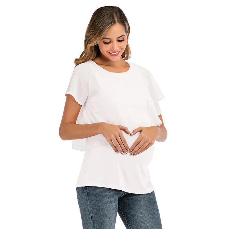 Rasedate T-särk 2022 Uus suvine šifoonist õmmeldud imetamissärk Moodne kerge topp rasedatele rõivastele 6087