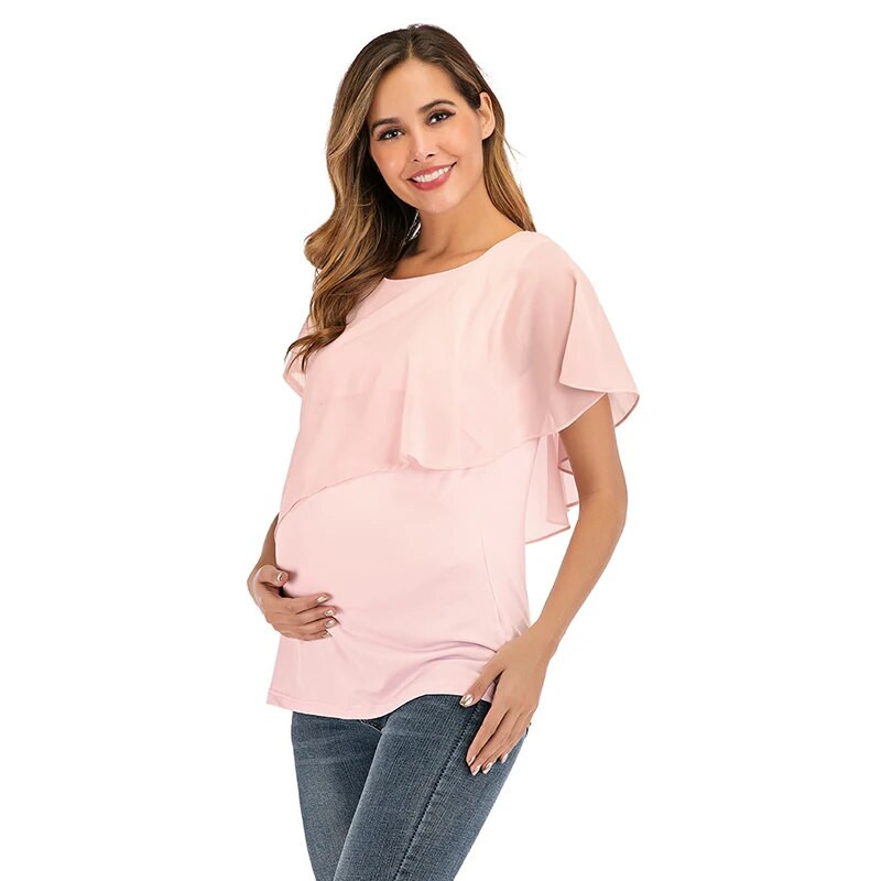 Rasedate T-särk 2022 Uus suvine šifoonist õmmeldud imetamissärk Moodne kerge topp rasedatele rõivastele 6087