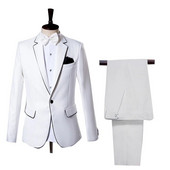 Muška odijela Bijelo crne čipke Muški uski sako Kompleti hlača Jednoredno kopčanje Svečane haljine za svečane zabave Odijela za mladence