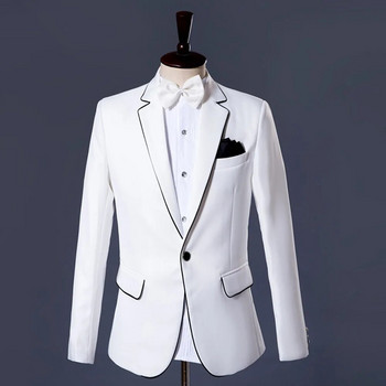 Мъжки костюми, бели, черни, с връзки Мъжки тесни комплекти блейзър панталони Едноредни сценични парти официални рокли Сватбени костюми за младоженци
