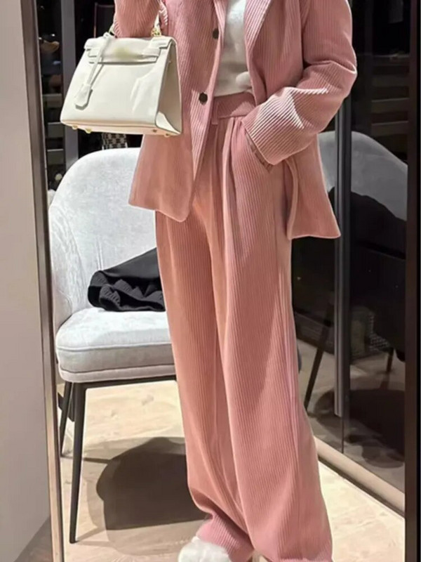 Új női Solid Elegant Elegáns Blézer nadrágkosztümök Vintage alkalmi kordbársony irodai üzleti kétrészes szett Női formális nadrág szett
