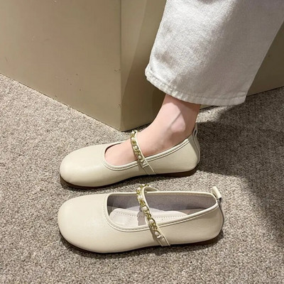 Nove ženske cipele za proljeće i jesen 2023. Korejski stil Dizajn metalnog lanca Profesionalne radne ženske ležerne ravne cipele za čamac