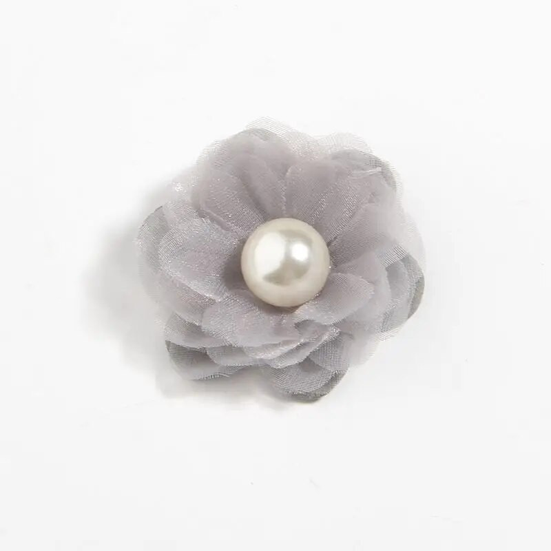 10 ΤΕΜ 4,2 εκ. 1,6" Μίνι λουλούδια με δαντέλα από ύφασμα σιφόν με μαργαριταρένια μπουτίκ νυφικό DIY Λουλούδια Ρούχα με πέπλο μαλλιών νύφης