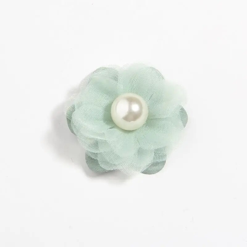 10 ΤΕΜ 4,2 εκ. 1,6" Μίνι λουλούδια με δαντέλα από ύφασμα σιφόν με μαργαριταρένια μπουτίκ νυφικό DIY Λουλούδια Ρούχα με πέπλο μαλλιών νύφης