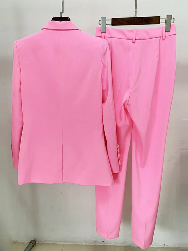 Naiste bleiserülikonnad sügistalv moe pikkade varrukatega bleiserid ja püksid, kontorinaised, kvaliteetsed pliiatsiga pükskostüümid, roosa