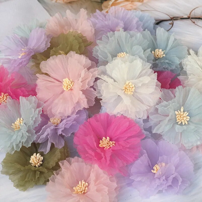 Okrugli 7,5 CM 10 KOM 3D cvijet ruže od šifona DIY šivanje tkanine za vjenčanicu Ukosnica ukras za glavu