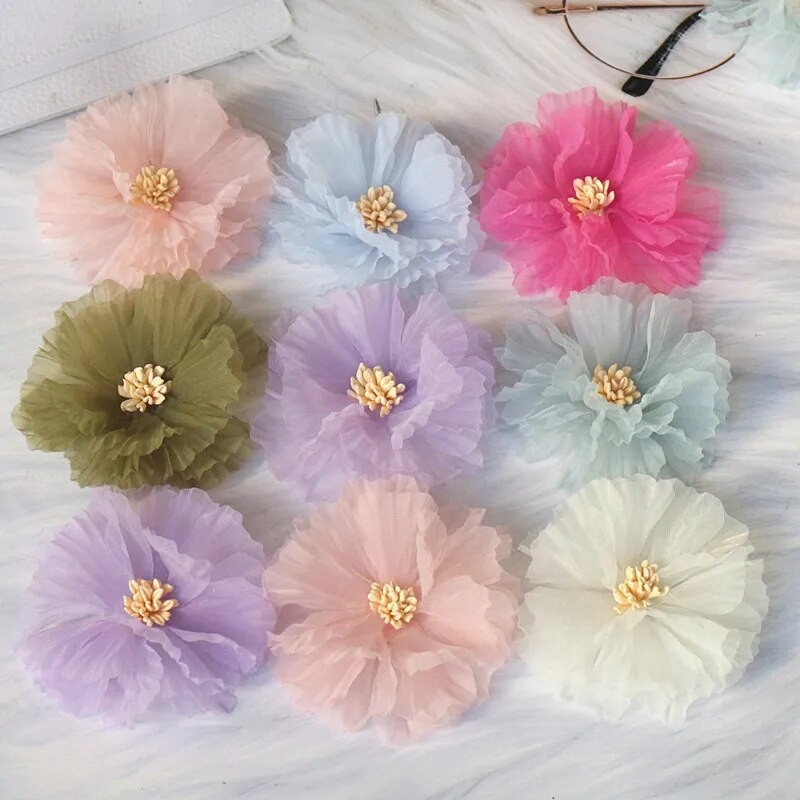 Okrugli 7,5 CM 10 KOM 3D cvijet ruže od šifona DIY šivanje tkanine za vjenčanicu Ukosnica ukras za glavu