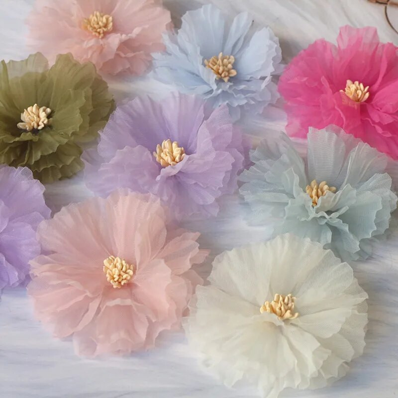 Okrugli 7,5 CM 10 KOM 3D cvijet ruže od šifona DIY šivanje tkanine za vjenčanicu Ukosnica ukras za glavu