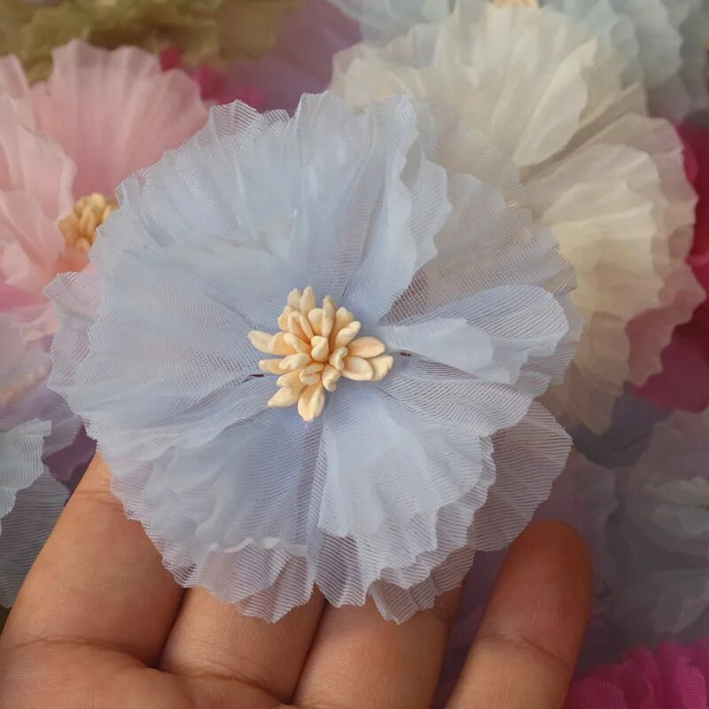 Okrugli 7,5 CM 10 KOM 3D cvijet ruže od šifona DIY šivanje tkanine za vjenčanicu Ukosnica ukras za glavu