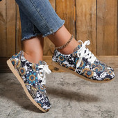 Modne ženske cipele s platformom Novi tiskani vez Ležerne cipele na vezanje Neklizajuće ženske tenisice Niske vulkanizirane cipele