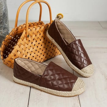 2023 Νέα Lazy Shoes Espadrilles Women Casual Round Toe Slip on Loafers Καπιτονέ Λευκό PU Δερμάτινο Γυναικεία Flat Fishmen παπούτσια