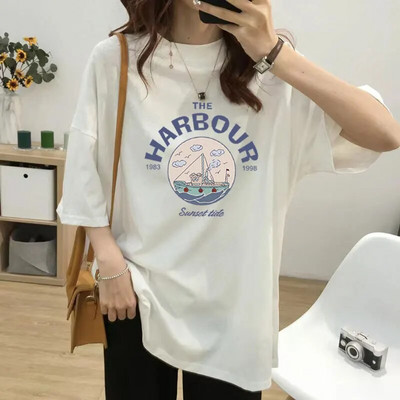 Vasaras maternitātes zīdīšanas T-krekls ar īsām piedurknēm O veida kakla apdruku, barošanas topi grūtniecēm, virsdrēbes pēcdzemdību māmiņām