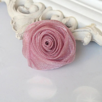 5PCS 4.5CM Ръчно изработена шифонена тъкан от органза Направи си сам Шапка с цветя от роза Шапка Рокля Декорация на дрехи Аксесоари за коса