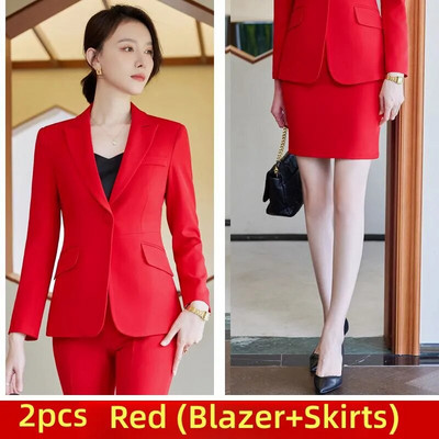 Elegantna ženska odijela Jesen 2023. Crveni crni blejzer Hlače Suknje Komplet od 3 komada Svečana radna odjeća za uredske dame Poslovni setovi