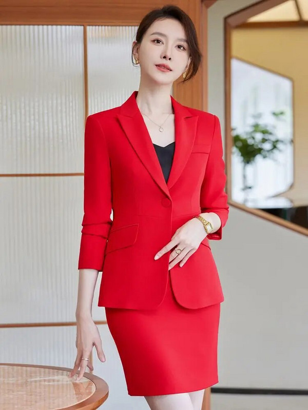 Elegantna ženska odijela Jesen 2023. Crveni crni blejzer Hlače Suknje Komplet od 3 komada Svečana radna odjeća za uredske dame Poslovni setovi