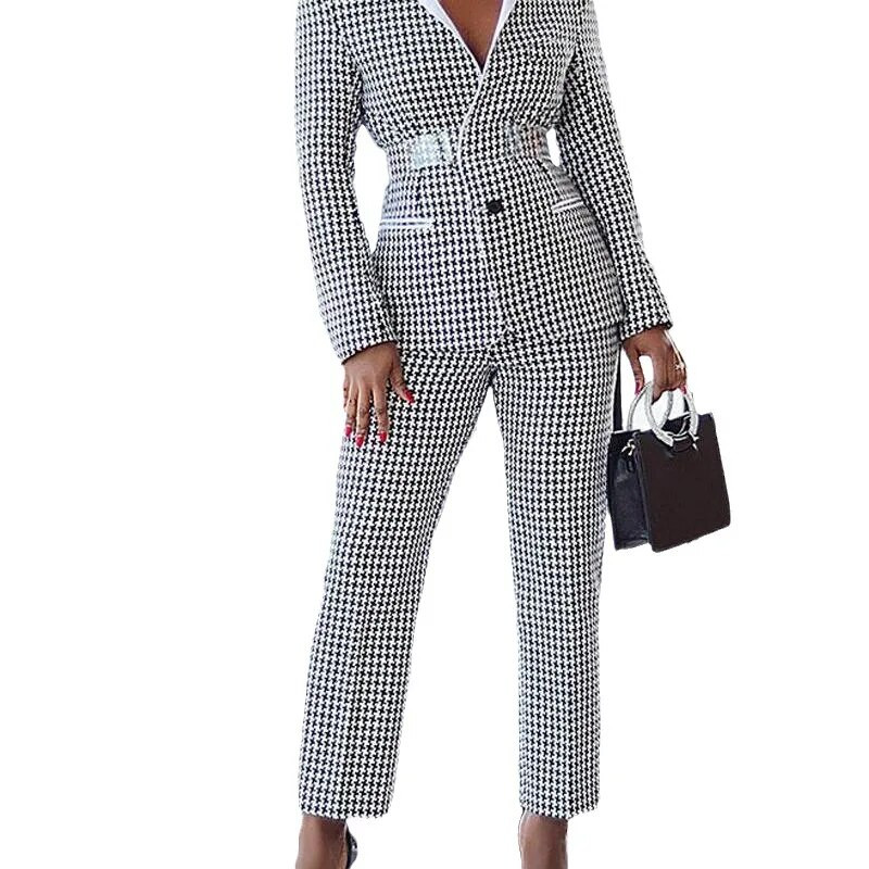 Plaid Print Šalle apkakle ar pogām žakete mēteļu un bikšu komplekts divdaļīgs uzvalks rudens sievietēm 2023 robains žakete mēteļi garo bikšu komplekti