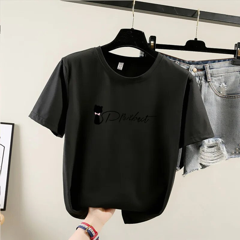 2023. gada vasaras jauns sieviešu T-krekls ar īsām piedurknēm Instagram korejiešu stila studentu gadījuma sieviešu bāzes krekla versija