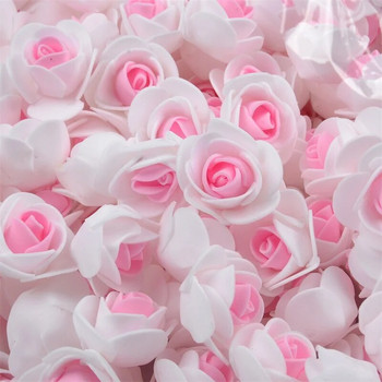50PCS PE пяна Изкуствена глава на розово цвете Ръчно изработена Направи си сам сватбена декорация на дома Направи си сам Scrapbooking Двуцветни фалшиви цветя Craft