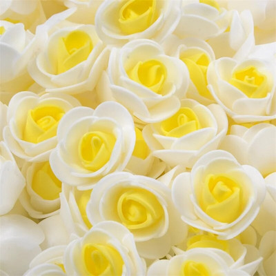 50 vnt PE putplasčio dirbtinė rožių gėlės galvutė Rankų darbo „pasidaryk pats“ vestuvių namų dekoravimas „pasidaryk pats“ Scrapbooking Dviejų spalvų netikrų gėlių amatas