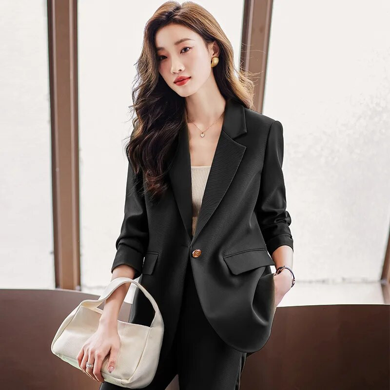 Novi ženski kompleti hlača iz 2023. Crna, crvena jakna + hlače, uredski ženski sako, poslovna radna odjeća, formalni, elegantni kompleti od 2 komada